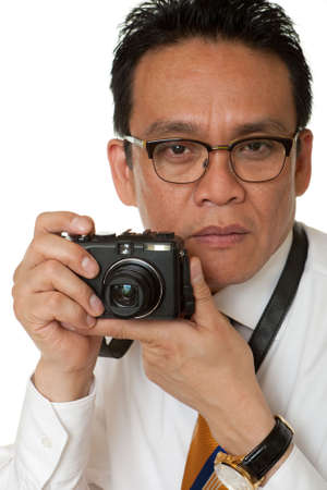 Japanese while taking photosの写真素材