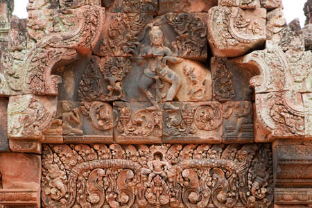 Khmer relief in Banteay Sreiの写真素材