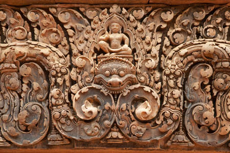 Khmer relief in Banteay Sreiの写真素材