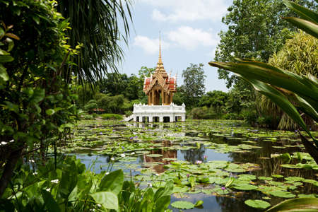 buddhist temple in the lakeの写真素材