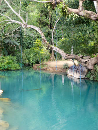 blue lagoon in Vang Vieng, Laosの写真素材