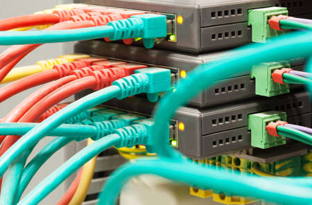 Routers with network cablesの写真素材
