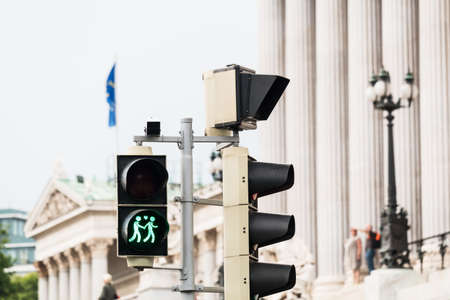 Traffic light Vienna for more toleranceの写真素材
