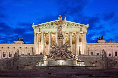 Austrian Parliament Building At Nightのeditorial素材