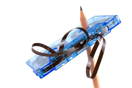 Audio Tape, roll the magnetic tape with a pencilの写真素材