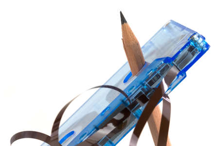 Audio Tape, roll the magnetic tape with a pencilの写真素材