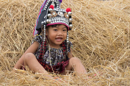 Akha Girl, portrait of children hill tribe ethnic groupの写真素材