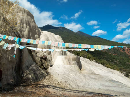 Baishuitai White Water Terraces, travel destination near Zhongdian in Yunnan, Chinaの写真素材