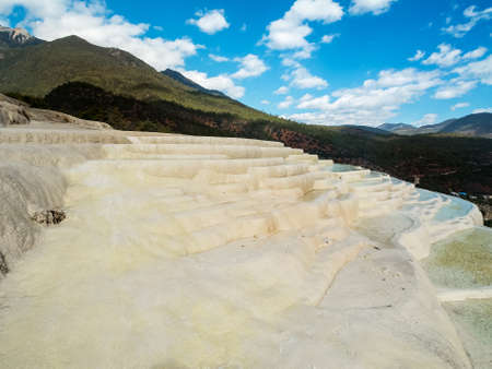 Baishuitai White Water Terraces, travel destination near Zhongdian in Yunnan, Chinaの写真素材