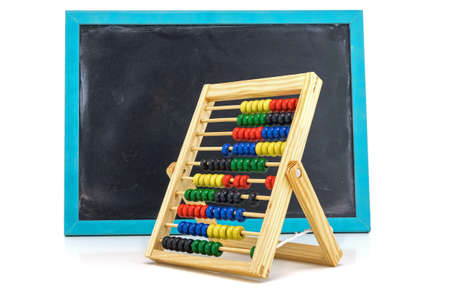 Mathematics, wooden abacus for calculating with white background