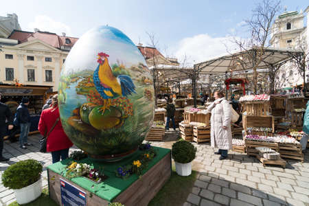 Vienna, Austria - April 2, 2018: traditional Viennese Easter Market at Freyung in central Vienna. More than 40.000 easter eggs and a lot of easter decorations waiting for visitorsのeditorial素材
