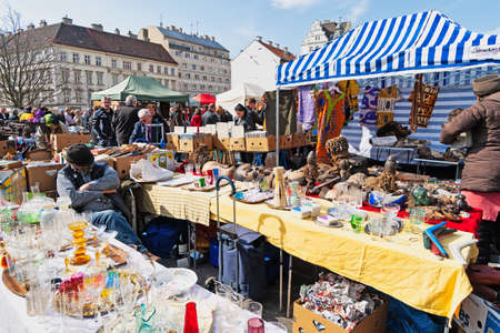 Vienna, Austria - April 7, 2018: Every Saturday is a flea market at Naschmarkt areain Vienna. Local people and lots of tourists visit the market and looking for bargains and antique stuff.のeditorial素材