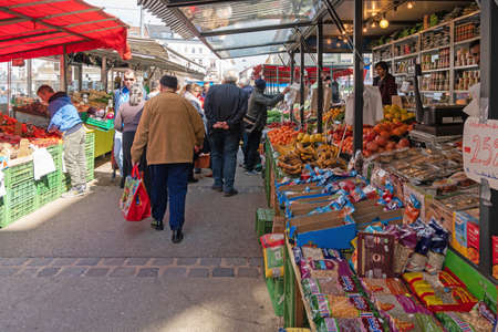 Vienna, Austria - April 7, 2018: Brunnenmarkt is the largest street market in Vienna and very popular for local people to buy local fresh food. The market was founded in 1786のeditorial素材