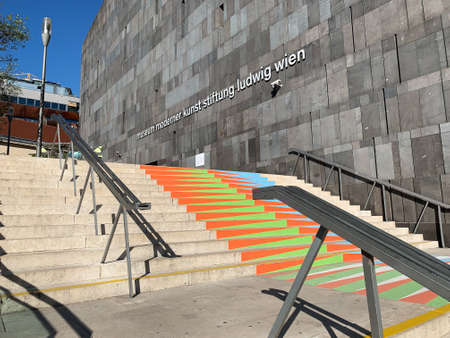 Vienna, Austria - September 15, 2019: Museum of Modern Art (MUMOK) is a Museumsquartier in Vienna. Many tourists and locals pass this art complex to enjoy the art and relax at the coffee houses.のeditorial素材