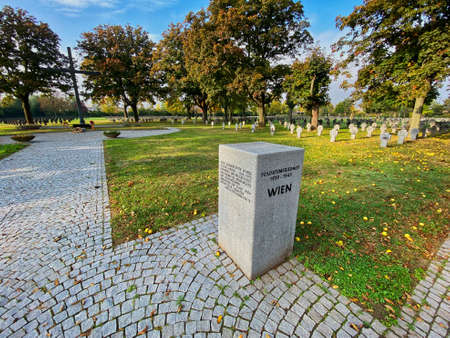 Zentralfriedhof, Vienna, Austria - October 15, 2019: World War ii graves of named and unnamed soldiers at the largest cemetery of Vienna, the Zentralfriedhof.のeditorial素材