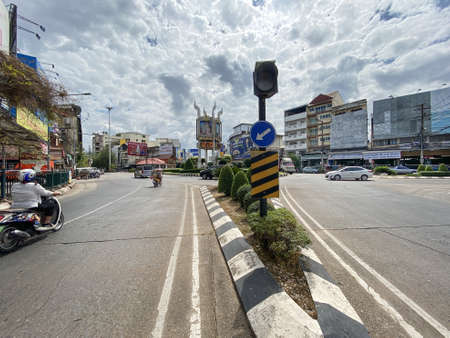 Udon Thani, Thailand - November 19, 2019: Street life and traffic scene at a roundabout in center of Udon Thani, city of north east Thailandのeditorial素材