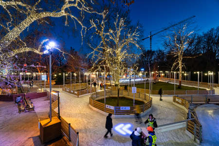 Vienna, Austria - January 23, 2020: The town government of Vienna organize every winter an ice rink and ice path at town hall square for ice skating peopleのeditorial素材