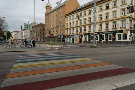 Vienna, Austria - August 29, 2020: town square of GÃ¼rtel and Felberstrasse with crosswalks in...