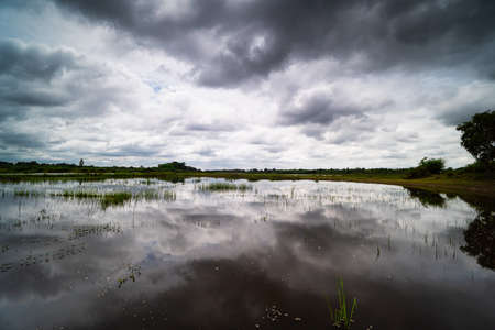 Landscape Reflection Lake, lake with cumulus clouds in water