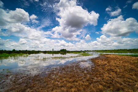Landscape Reflection Lake, lake with cumulus clouds in water