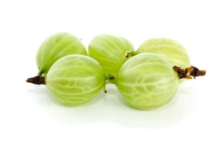 Close-up shot of few gooseberries isolated on the white backgroundの写真素材