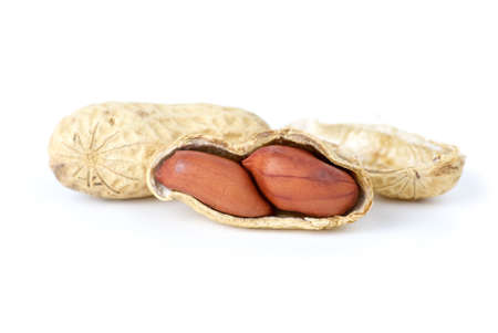 Close-up shot of peanuts isolated on the white background
