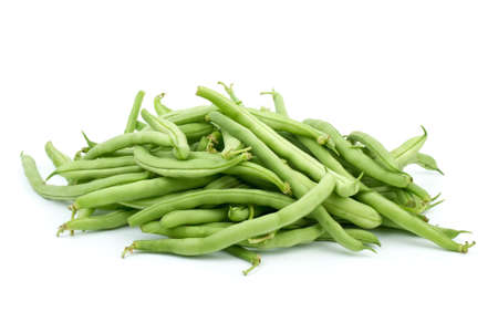 Pile of green bean pods isolated on the white backgroundの写真素材