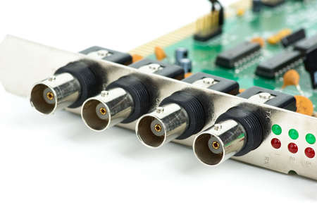 Network card with four connectors isolated on the white backgroundの写真素材