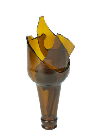 Shattered brown beer bottle  isolated on the white backgroundの写真素材