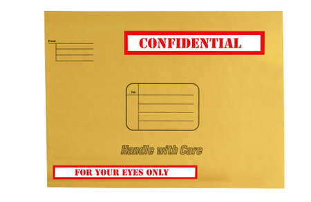 mailing envelope that is marked confidential isolated on whiteの写真素材