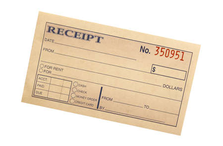 blank receipt on white with clipping path at original sizeの写真素材