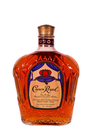 RIVER FALLS,WISCONSIN-JANUARY 21,2014: A bottle of Crown Royal whisky. Crown Royal is a blended Canadian whisky 40%, alcohol by volume,80 proof.のeditorial素材