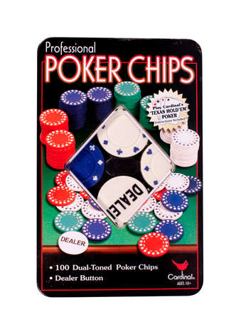 RIVER FALLS,WISCONSIN-OCTOBER22,2014: A container of Cardinal Professional Poker Chips. These chips are a product of Cardinal Industries Incorporated.のeditorial素材