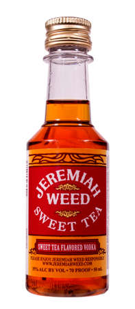 RIVER FALLS,WISCONSIN-JANUARY 05,2015: A bottle of Jeremiah Weed Sweet Tea flavored Vodka.This is a product of Jeremiah Weedl Distilling Company of Norwalk,Connecticut.のeditorial素材