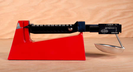 RIVER FALLS,WISCONSIN-FEBRUARY 27,2015: A Lee Precision balance beam powder scale. Lee Precision is located in Hartford,Wisconsin.のeditorial素材