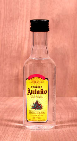 RIVER FALLS,WISCONSIN-MARCH 16,2015: A bottle of Antano Tequila. This Tequila is imported from Mexico.のeditorial素材