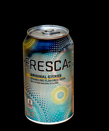 RIVER FALLS,WISCONSIN-AUGUST 27,2015: A cold can of Fresca citrus flavored soda. Fresca is a product of The Coca-Cola Company.のeditorial素材