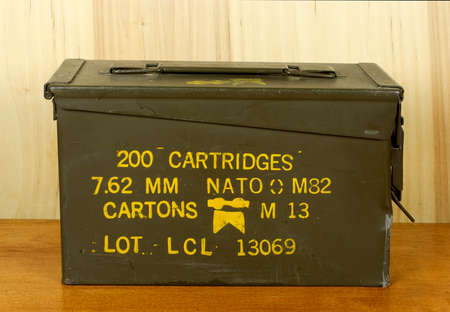 RIVER FALLS,WISCONSIN-JULY 19,2016: A vintage military issued ammo can for thirty caliber...
