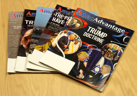 RIVER FALLS,WISCONSIN-JULY 31,2017: Several copies of Amac Advanyage magazine. Amac is the conservative alternative to other senior organizations.のeditorial素材