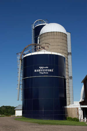 RIVER FALLS,WISCONSIN-SEPTEMBER 04,2017: A Harvestore grain silo on a Wisconsin dairy farm.のeditorial素材