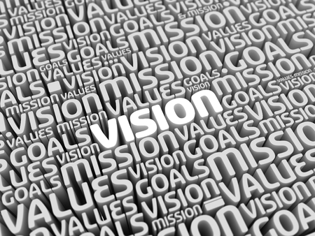 Mission Vision Values Goals | Perspective 3D Typo | VISION in focusの写真素材
