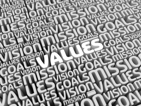 Mission Vision Values Goals | Perspective 3D Typo | VALUES in focusの写真素材