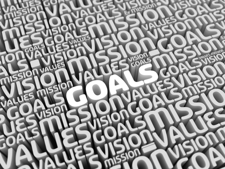 Mission Vision Values Goals | Perspective 3D Typo | GOALS in focusの写真素材