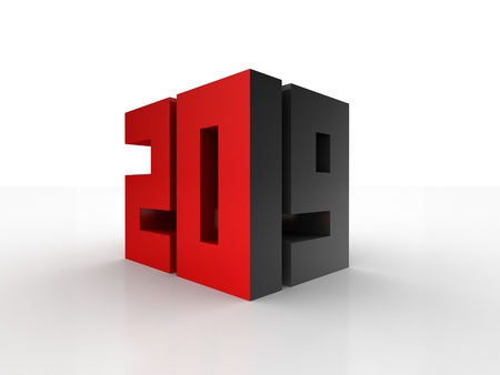 3D Illustration of 2019 Text as Respective 3D in Black And Redの写真素材