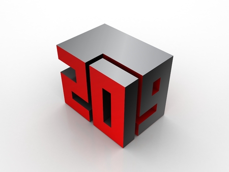 3D Illustration of 2019 Text as Perspective 3D in Black And Redの写真素材
