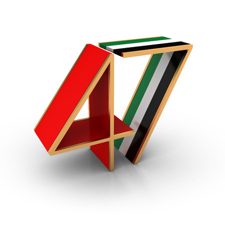 3D illustration of United Arab Emirates Flag Inspired Art for The National Day Celebrations with 47 Textの写真素材