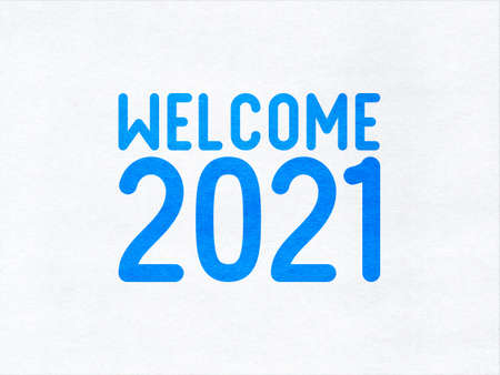 Welcome 2021 on paper textureの写真素材