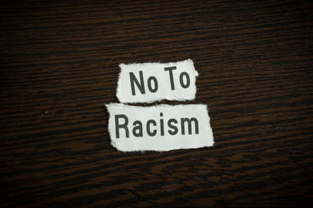 No to racism - Scrap pieces of paperの写真素材