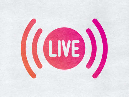 Live stream icon on paper background, Broadcast video symbolの写真素材
