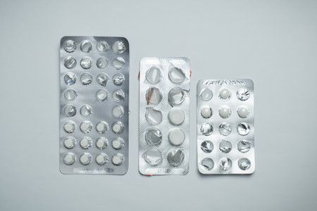 Packs of pills on white backgroundの写真素材